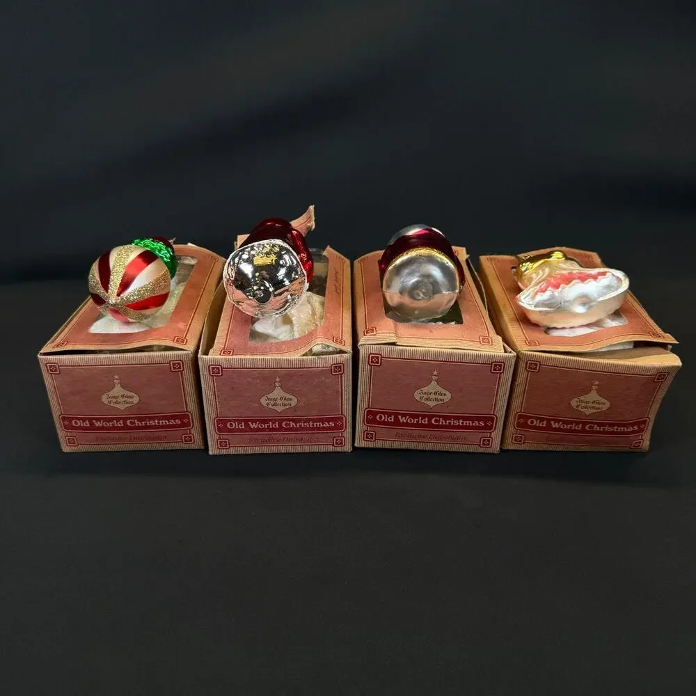4x Old World Christmas Glass Christmas tree Ornaments Santa Angel Figural in Box